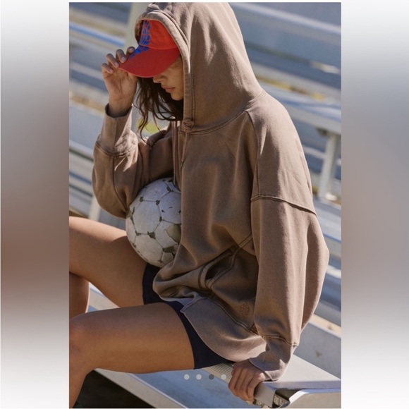 Free People FP Movement Sprint to the Finish Hoodie Hickory Taupe Size Large NWT - Picture 4 of 7